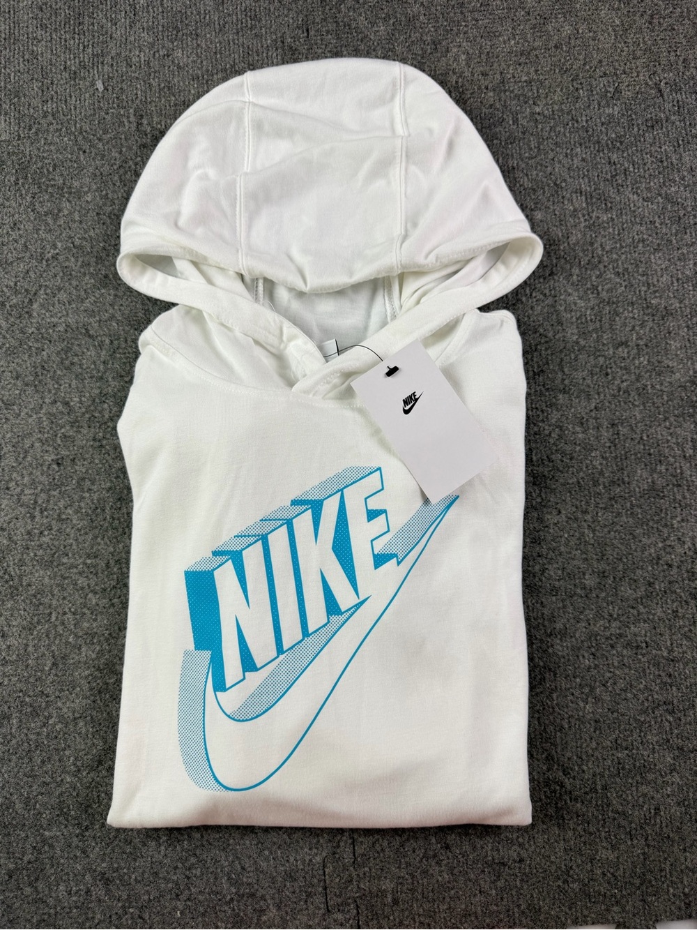 Nike Youth Long Sleeve Big Logo Print Pullover Hoodie Size XL White/Blue